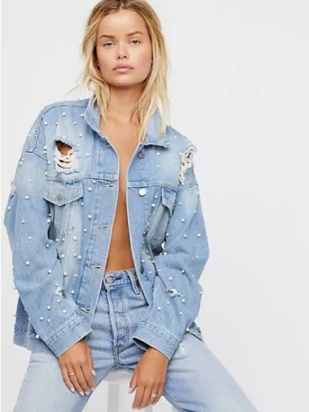 Free People Women's Sunday Funday Pearl Denim Jacket